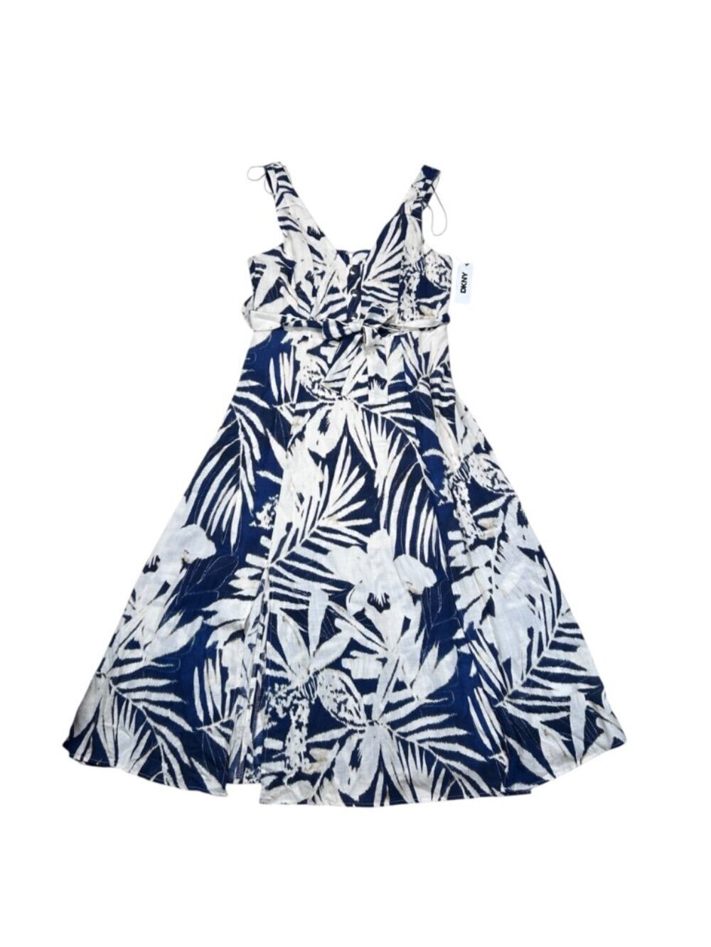 DKNY V-Neck Floral Tropical Tank Dress 10 Lightweight Flowy Party - Picture 2 of 10